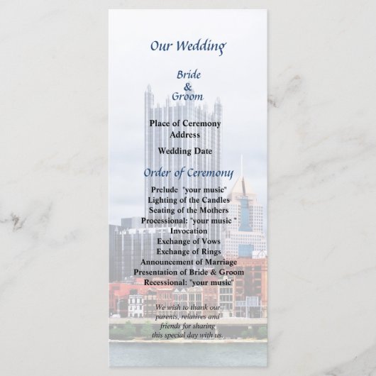 Pittsburgh PA Skyline Wedding Program Programm (Vorderseite)