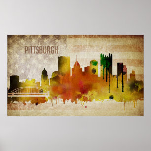 Pittsburgh, PA   Wasserfarbe Stadt Skyline Poster