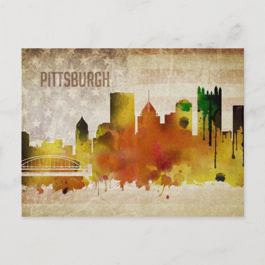 Pittsburgh, PA | Wasserfarbe Stadt Skyline Postkarte (Vorderseite)