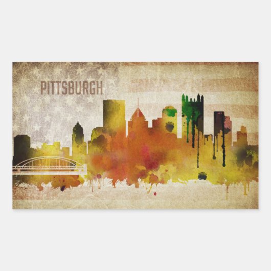 Pittsburgh, PA | Wasserfarbe Stadt Skyline Rechteckiger Aufkleber (Vorderseite)