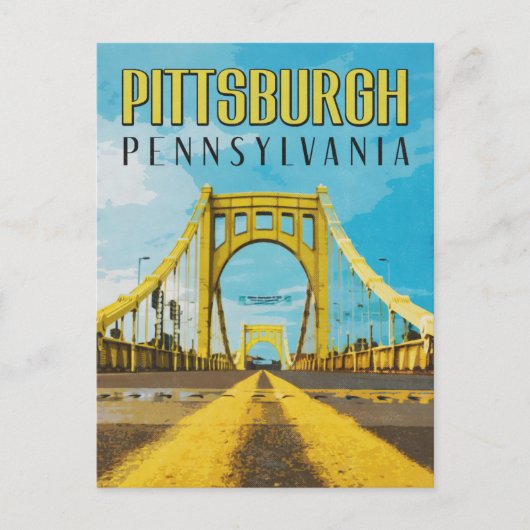 Pittsburgh, PA Yellow Bridge Vintage Postkarte (Vorderseite)