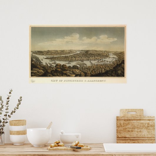 Pittsburgh Pennsylvania 1874 Antike Panoramakarte Poster (Küche)