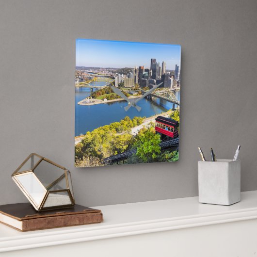 Pittsburgh Pennsylvania Duquesne Incline Quadratische Wanduhr (Büro)