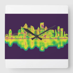 Pittsburgh Pennsylvania Skyline Quadratische Wanduhr