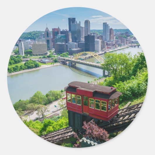 Pittsburgh Pennsylvania Steel City Skyline Incline Runder Aufkleber (Vorderseite)
