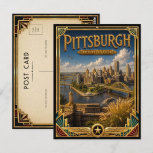 Pittsburgh Pennsylvania Vintage Art Deco Goldenes Postkarte