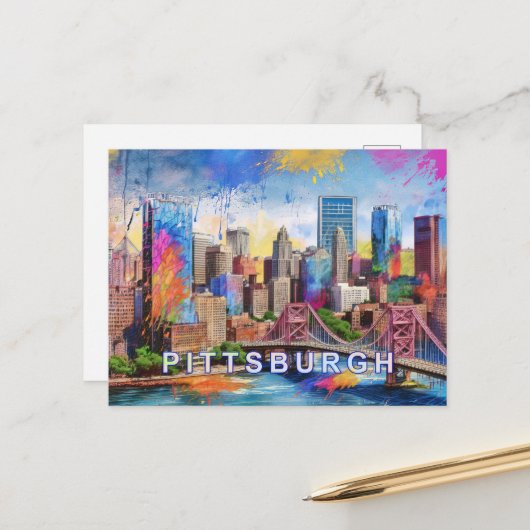 Pittsburgh Postcard - Iconic Skyline Postkarte (Vorderseite/Rückseite Beispiel)