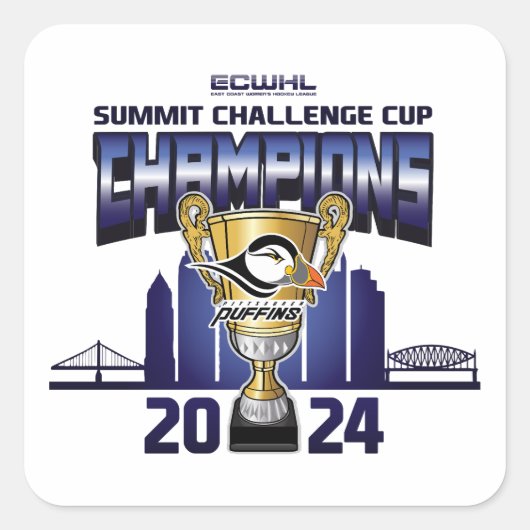 Pittsburgh Puffins Summit Challenge Cup Champions Quadratischer Aufkleber (Vorderseite)