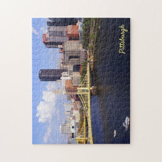 Pittsburgh-Skyline Allegheny Fluss Clemente Brücke Puzzle (Vertikal)