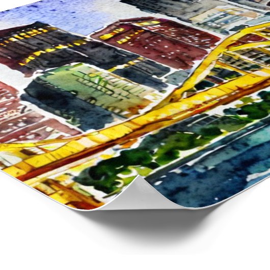 Pittsburgh Skyline Aquarellbilder Poster (Ecke)