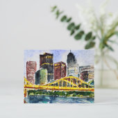 Pittsburgh Skyline Aquarellbilder Postkarte (Stehend Vorderseite)