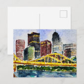 Pittsburgh Skyline Aquarellbilder Postkarte (Vorne/Hinten)