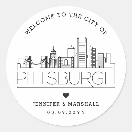 Pittsburgh Skyline | Begrüßung Runder Aufkleber (Vorderseite)