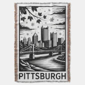 Pittsburgh Skyline Black & White Winter City Decke (Vorderseite Vertikal)