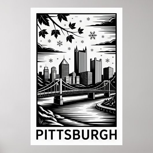 Pittsburgh Skyline Black & White Winter City Poster (Vorne)