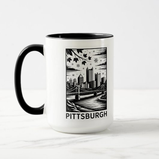 Pittsburgh Skyline Black & White Winter City Tasse (Links)