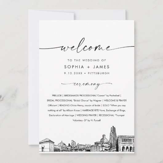 Pittsburgh Skyline Hochzeitsprogramm 12x18 Flat Ca Einladung (Vorderseite)