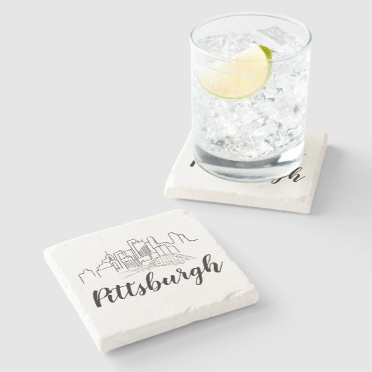 Pittsburgh Skyline Illustration Art Steinuntersetzer (Seitenansicht)