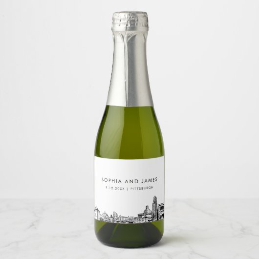 Pittsburgh Skyline Mini Schaumweinetikett (Vorderseite)
