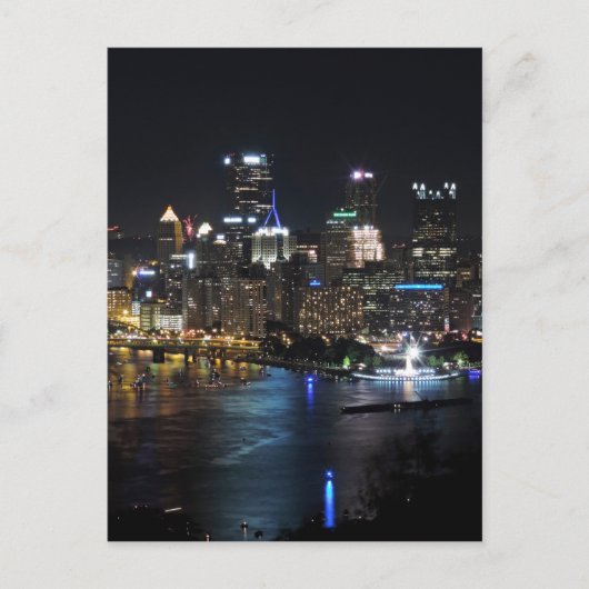 Pittsburgh-Skyline nachts Postkarte (Vorderseite)