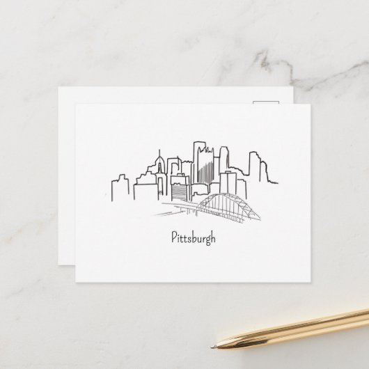 Pittsburgh Skyline Pittsburgh Illustration Postkarte (Vorderseite/Rückseite Beispiel)