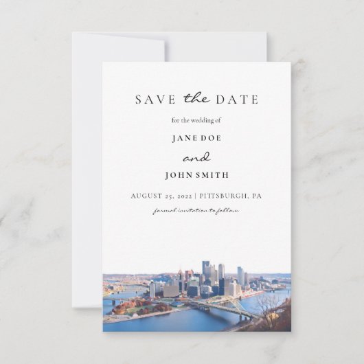 Pittsburgh Skyline Save the Date Karte (Vorderseite)