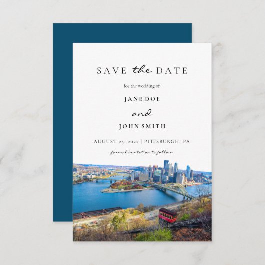 Pittsburgh Skyline Save the Date Karte (Vorne/Hinten)