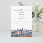 Pittsburgh Skyline Save the Date Karte (Stehend Vorderseite)