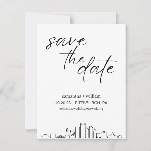 Pittsburgh Skyline Save the Date MINIMALISTISCH Einladung (Vorderseite)