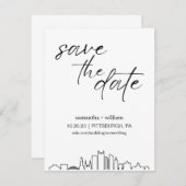 Pittsburgh Skyline Save the Date MINIMALISTISCH Einladung (Vorne/Hinten)