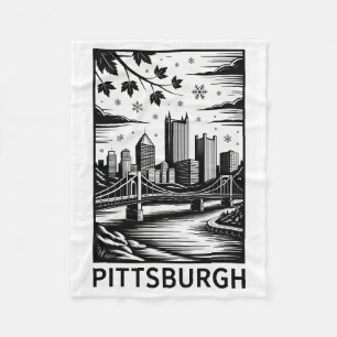 Pittsburgh Skyline Schwarz-Weiß Winter Stadt Fleecedecke
