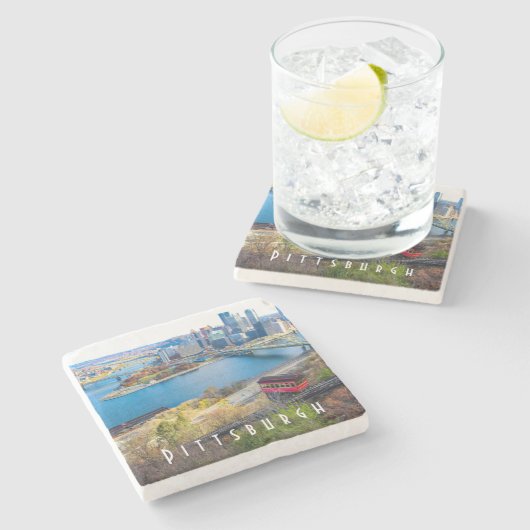 Pittsburgh Skyline Steinuntersetzer (Seitenansicht)