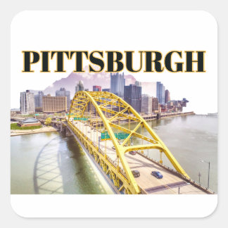 Pittsburgh Skyline und Fort Pitt Bridge Quadratischer Aufkleber