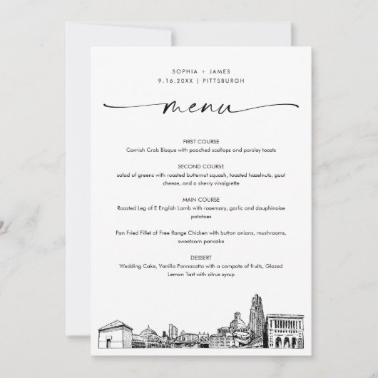 Pittsburgh Skyline Wedding Dinner Menu Card 12x18 (Vorderseite)