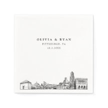 Pittsburgh Skyline Wedding Paper Cocktail Napkin
