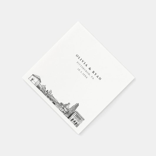 Pittsburgh Skyline Wedding Paper Cocktail Napkin Serviette (Ecke)