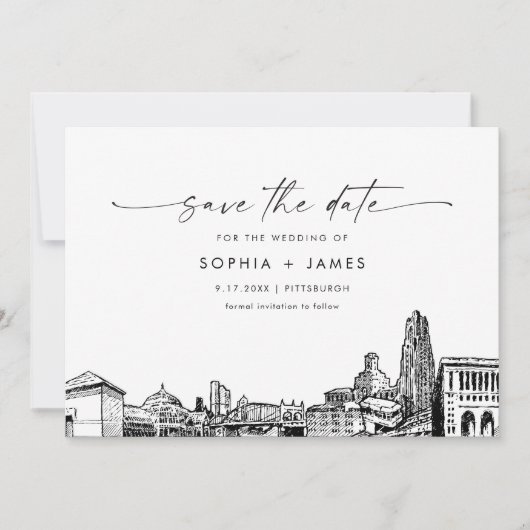 Pittsburgh Skyline Wedding Save the Date Card Einladung (Vorderseite)