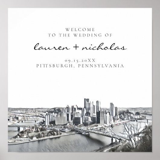 Pittsburgh Skyline Wedding Welcome Sign Poster (Vorne)