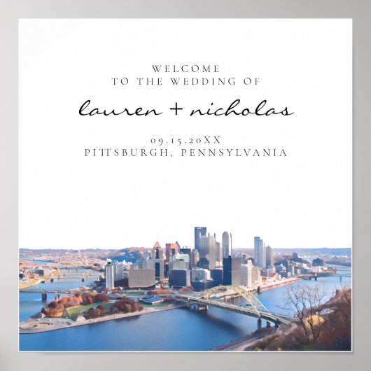 Pittsburgh Skyline Wedding Welcome Sign Poster (Vorne)
