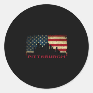 Pittsburgh Stadt Skyline Kunst USA-Flagge Stahlsta Runder Aufkleber