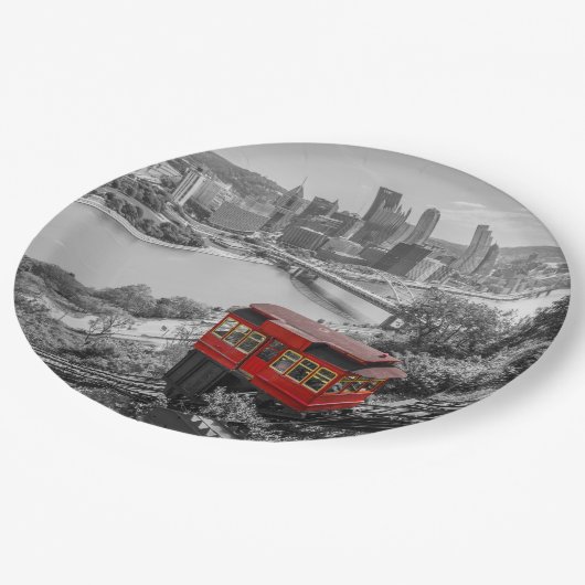 Pittsburgh Steel City Skyline Incline Fotografie Pappteller (Schrägansicht)