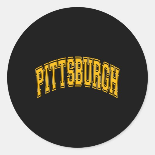 Pittsburgh Varsity Style Amber Text und Kontur Runder Aufkleber (Vorderseite)