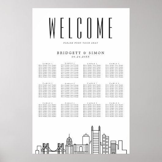 Pittsburgh Wedding | 12 Tabelle Seating Chart Poster (Vorne)
