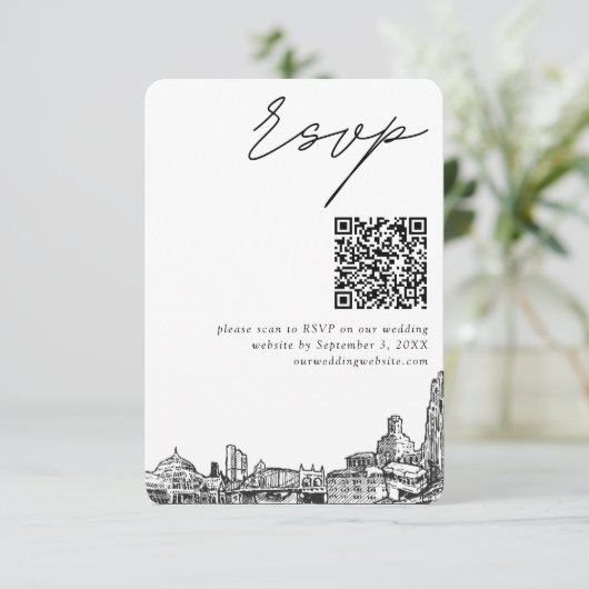 Pittsburgh Wedding Modern UAWG QR Code Small Begleitkarte (Stehend Vorderseite)