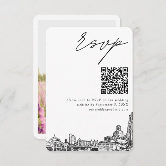 Pittsburgh Wedding Modern UAWG QR Code Small Begleitkarte (Vorne/Hinten)