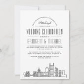 Pittsburgh Wedding | Moderner Deko Skyline Einladung (Vorderseite)
