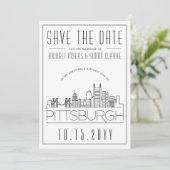 Pittsburgh Wedding |Stilisierte Skyline Save the D Einladung (Stehend Vorderseite)