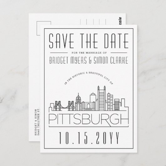 Pittsburgh Wedding Stylized Skyline Save the Date Postkarte (Vorne/Hinten)