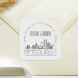 Pittsburgh Wedding | Voradressierter Umschlag Aufk Quadratischer Aufkleber
