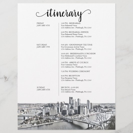 Pittsburgh Wedding Weekend Begrüßungsreise (Rückseite)